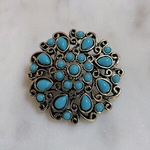 Faux Turquoise Medallion Brooch